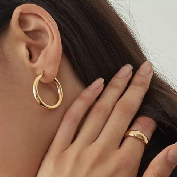 New gold plated chunky tube hoop earrings